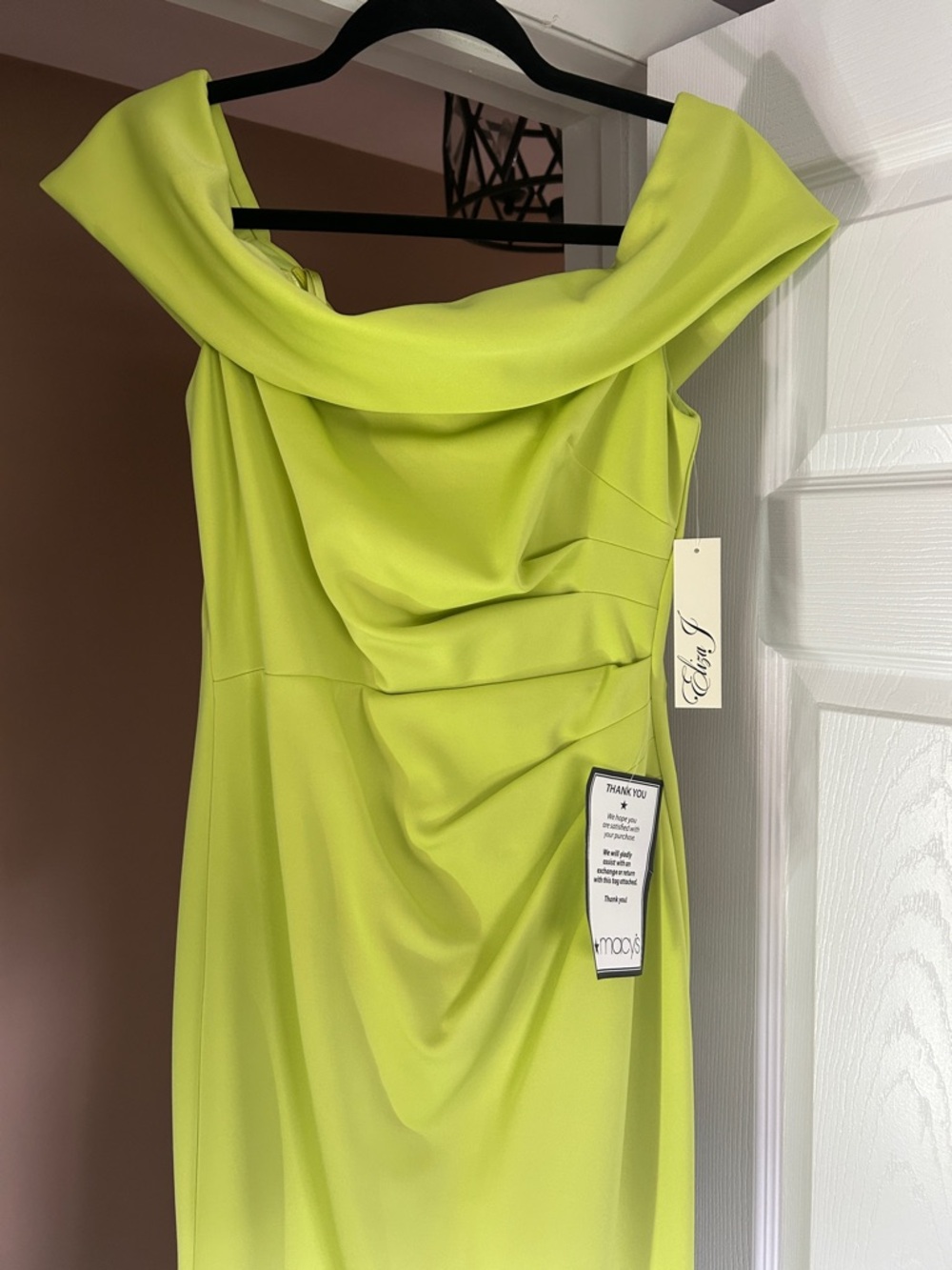 Eliza J Lime Green Off-Shoulder Draped Midi Dress